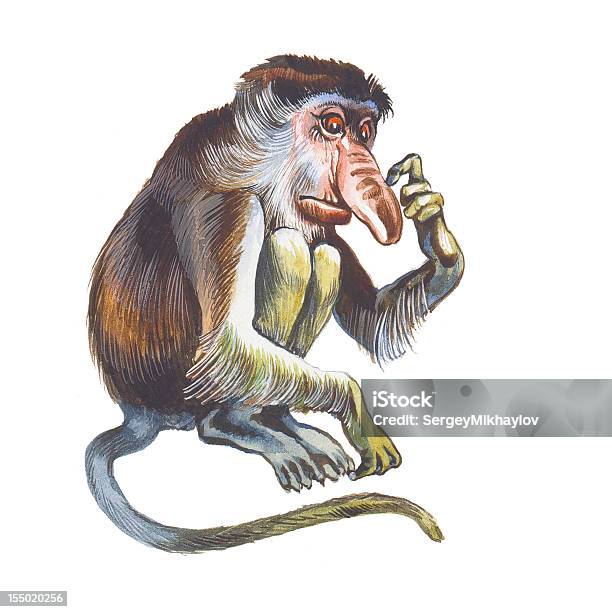 Ilustración de Mono Násico y más Vectores Libres de Derechos de Mono - Primate - Mono - Primate, Pintura de acuarela, Simio