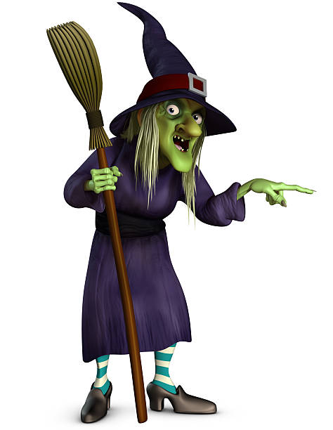 witch with broom stock photo