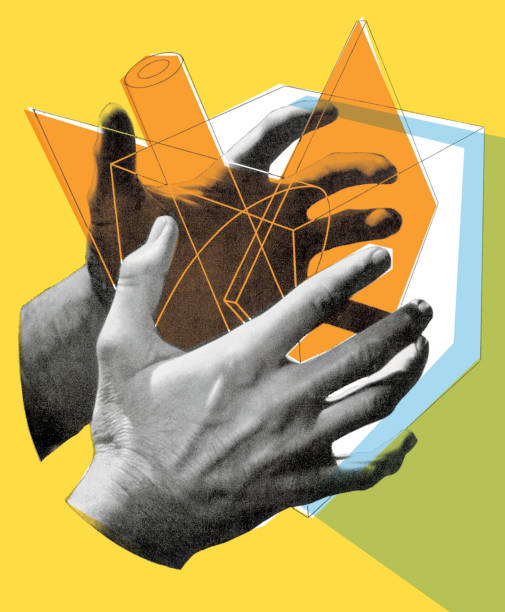 Cube in hands Cube in hands yellow background illustrations stock illustrations