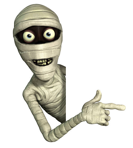istock A Halloween mummy looking around the wall and pointing  155021961