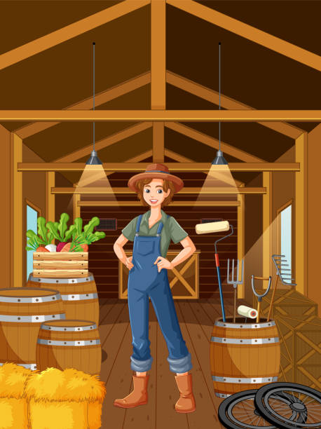 istock Barn Indoor Scene with Farmer Woman 1550232360