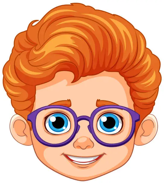 Vector illustration of Boy Head with Orange Hair and Blue Eyes