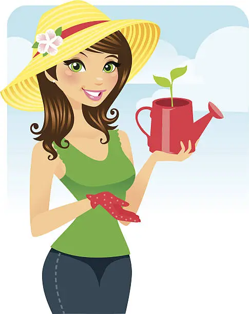 Vector illustration of Woman Gardening