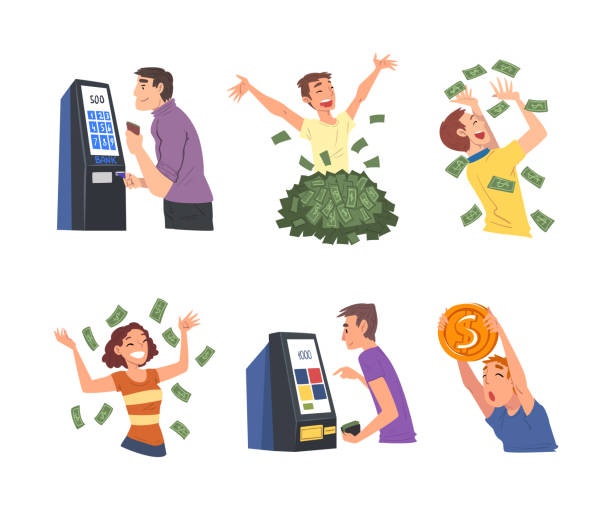 istock Rich and Wealthy Man and Woman Character with Dollar Banknotes Vector Set 1550248474