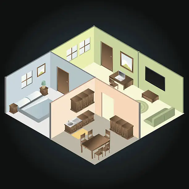 Vector illustration of Home interior, isometric