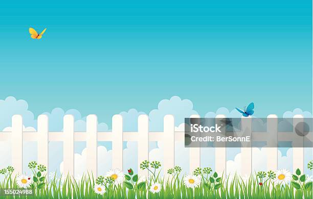 White Fence With Grass Stock Illustration - Download Image Now - Agricultural Field, Agriculture, Beauty