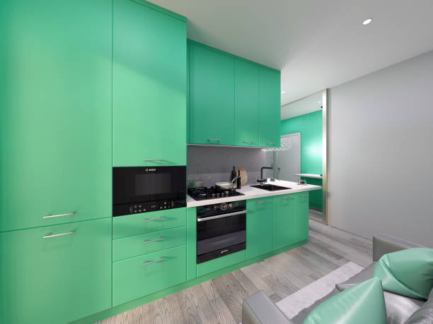 istock Neon bright emerald green kitchen furniture interior design 1550259107