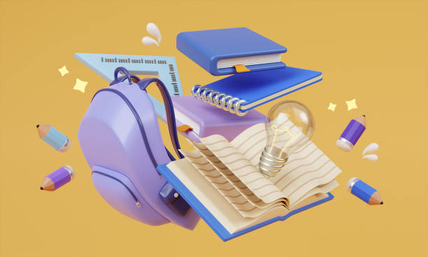 istock 3d Concept of back to school, learning and education banners. Backpack flying with writing accessories. 3d rendering illustration. 1550265705