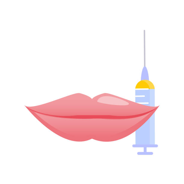 ilustrações de stock, clip art, desenhos animados e ícones de lip plumping augmentation with filler injection illustration - fish lips illustrations