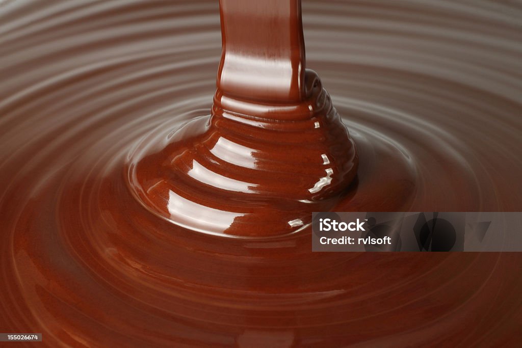 Dark chocolate flow Dark chocolate flow close-up Brown Stock Photo