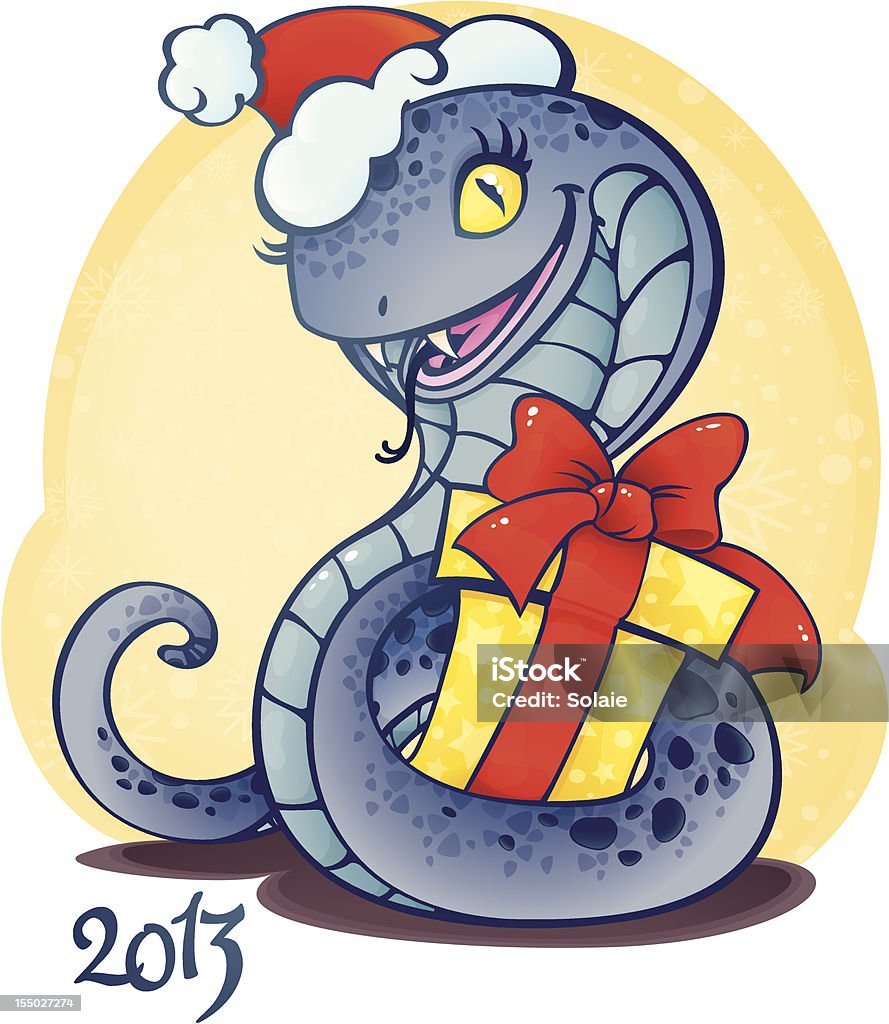 Pequeno cobra com presente de natal. - Vetor de Amarelo royalty-free
