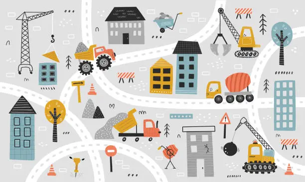 Vector illustration of vector wallpaper of construction area for kids