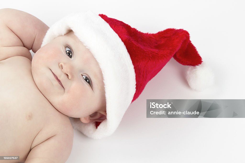 산타 모자 쓴 아름다운 아기 - 로열티 프리 12월 스톡 사진