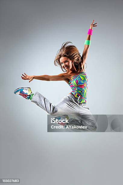 Female Dancer Jumping In The Air Stock Photo - Download Image Now - Activity, Adult, Adults Only