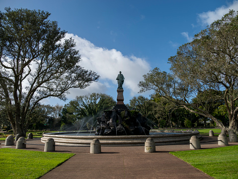 Memorial fountain and statue of Sir John Logan Campbell in Cornwall Park, Auckland, New Zealand