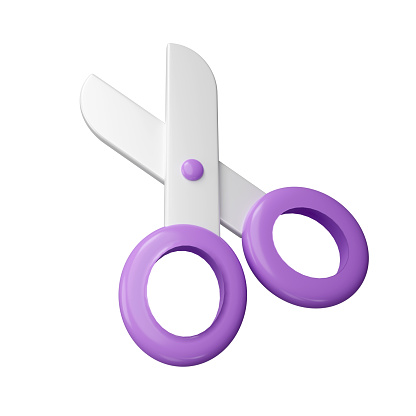 3d scissors. Education, medicine, hairdressing supplies, stationery. icon isolated on background, icon symbol clipping path. 3d render illustration.