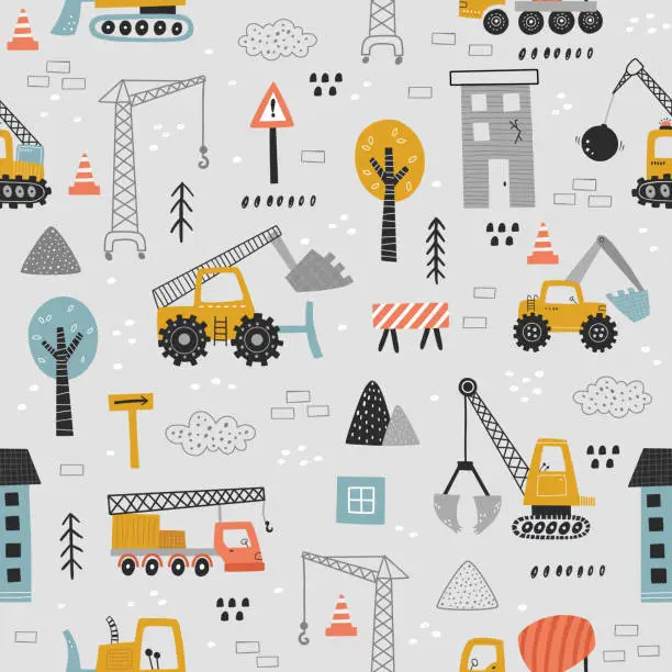 Vector illustration of vector seamless pattern of construction vehicles