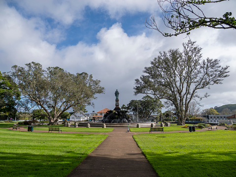 Memorial fountain and statue of Sir John Logan Campbell in Cornwall Park, Auckland, New Zealand