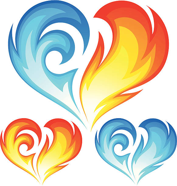 Fire and Ice vector heart. Symbol of love vector art illustration