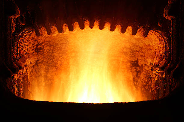 istock Fireplace with flame - furnace 155028308