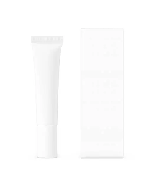 Vector illustration of Blank plastic tube with box mockup. Front view. Vector illustration isolated on white background.