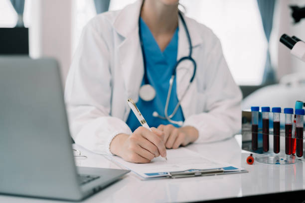 istock Team scientist or doctor team with tech for scientific innovation, planning or data report. 1550283908