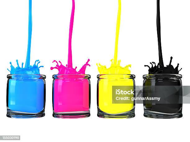 Vaso Di Vernice Cmyk - Fotografie stock e altre immagini di Pressa da stampa - Pressa da stampa, Inchiostro, CMYK