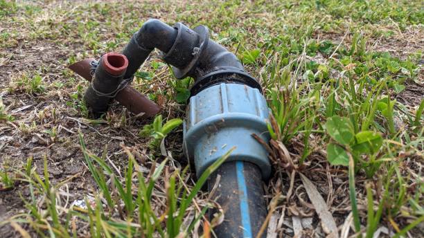 istock Faulty old drip irrigation system, watering plants broke down 1550318567