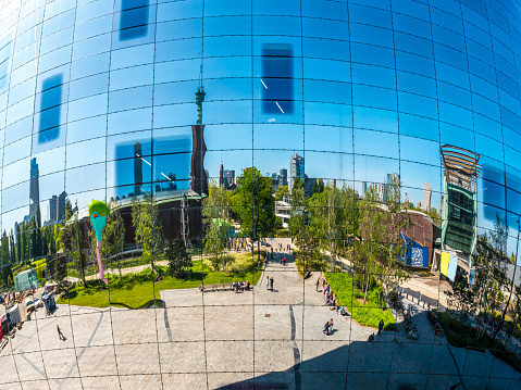 Rotterdam skyline seen in reflection