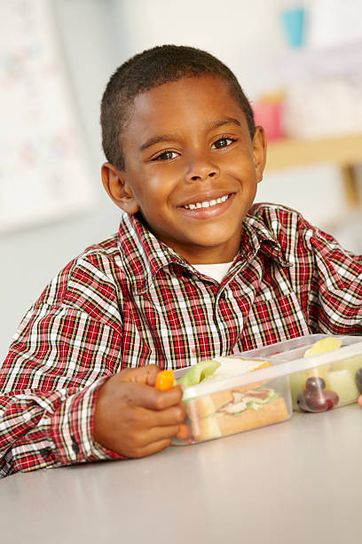 istock Elementary Age Schoolboy Eating Healthy Packed Lunch 155032822