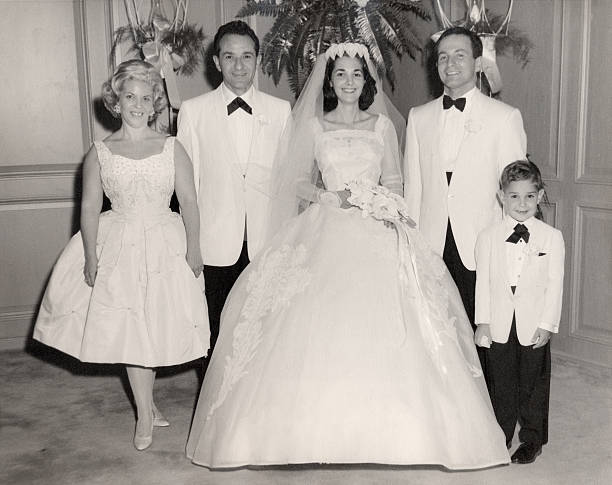 Vintage 1960 Wedding Family Portrait  wedding photos stock pictures, royalty-free photos & images