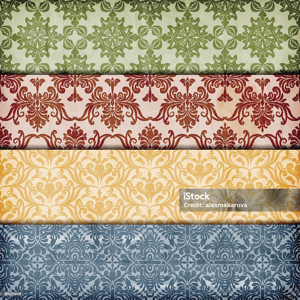 vector seamless patterns on  crumpled paper texture vector seamless floral borders on  crumpled paper texture, seamless patterns included in swatch menu, fully editable eps 10 file with transparency effects and mesh Abstract stock vector