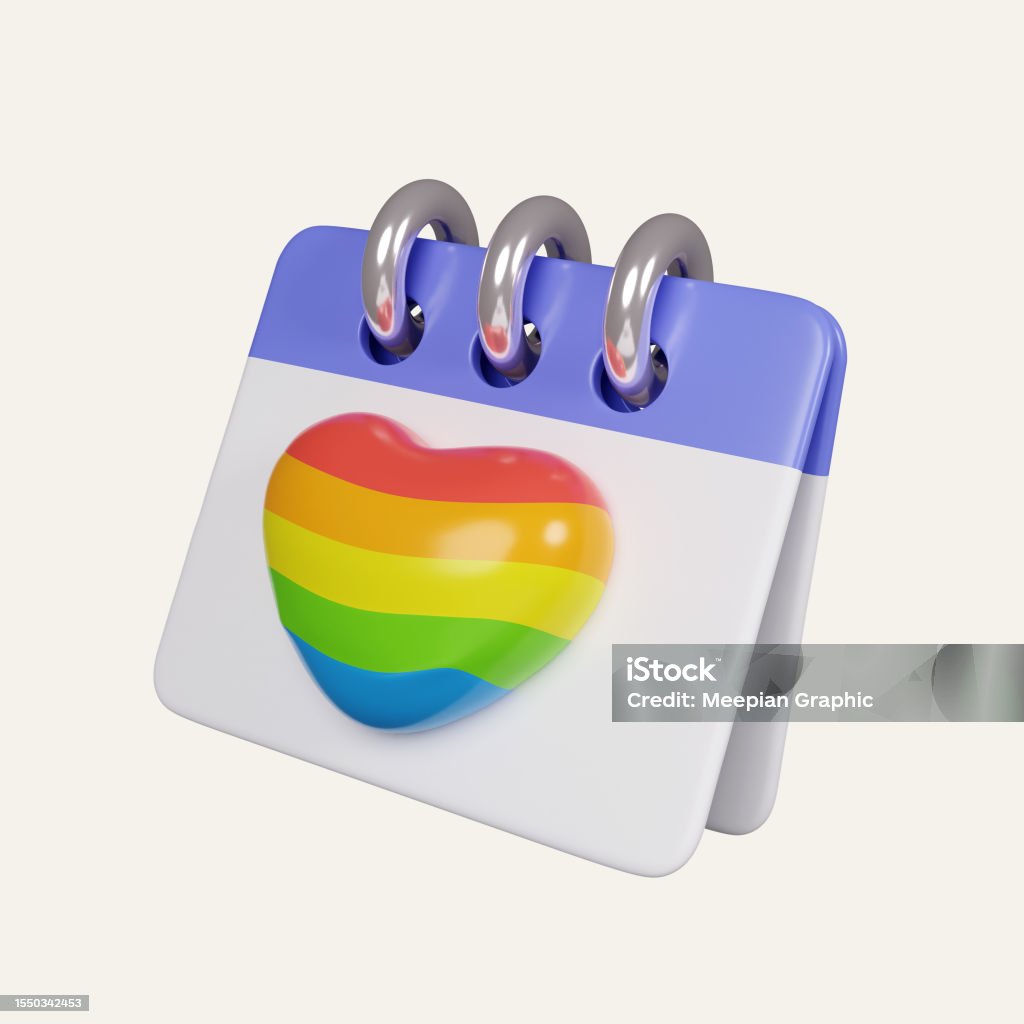 3d Lgbtq Pride Month Tearoff Calendar With 3d Rainbow Heart For Design