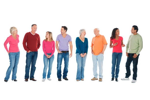 istock Casual Group of People Talking in a Row - Isolated 155034501