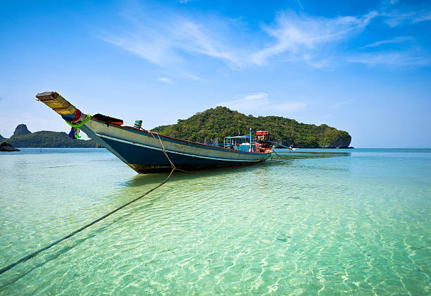 롱테일 배죠 at 태국인 플라주 - ang thong islands 뉴스 사진 이미지