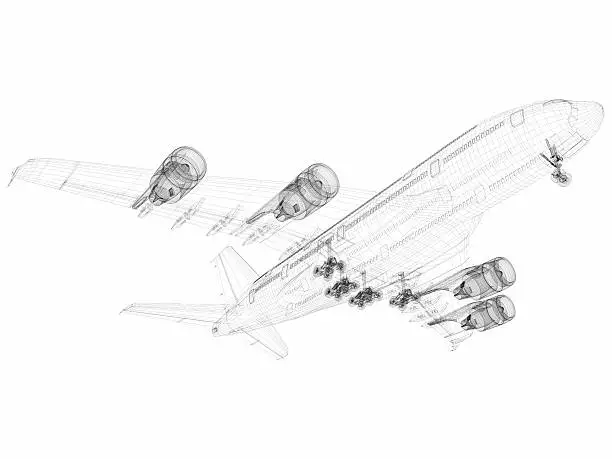 Photo of 3D Sketch architecture abstract Airplane A380-01