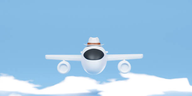 istock 3D Airplane with hat flying traveling concept 3d illustration 1550351157