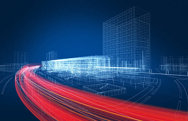 architecture 3d abstrait - road horizon highway speed photos et images de collection