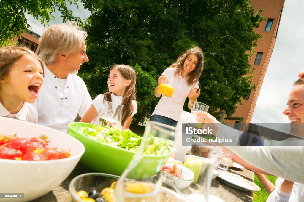 Grande família tendo um piquenique no jardim - Foto de stock de Adulto royalty-free