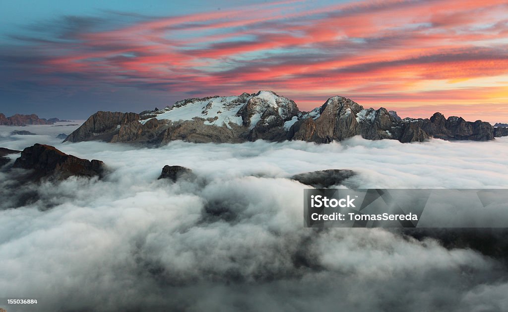 Beautiful mountain at sunset in Italy Dolomites - Glacier Marmolada Mt Marmolada Stock Photo