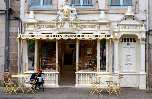 facade of an old pâtisserie in the little town of Morlaix in Brittany, France