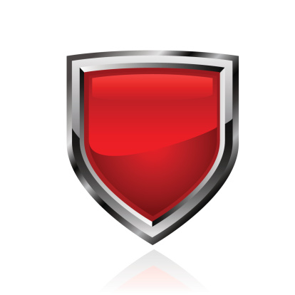 Red shield on white background. Vector 