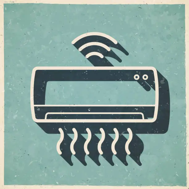 Vector illustration of Smart air conditioner. Icon in retro vintage style - Old textured paper