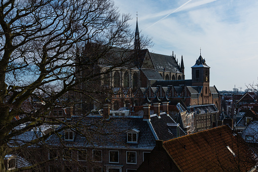 Amsterdam skyline and rooftops at city center, The Netherlands