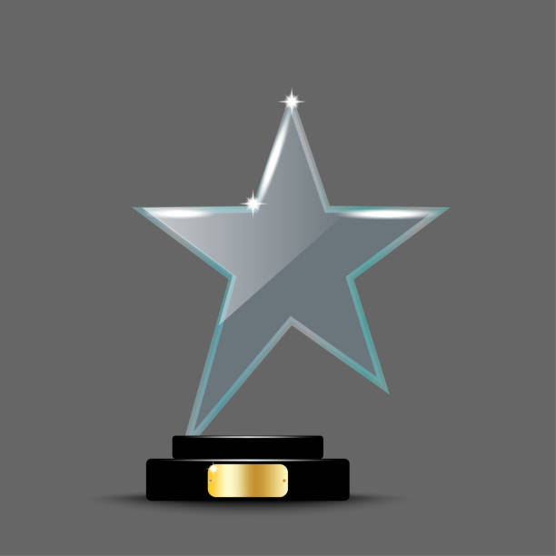 istock Realistic award layout design. Glass trophy in the form of an star. 3d acrylic crystal star. Vector illustration. stock image. 1550460077