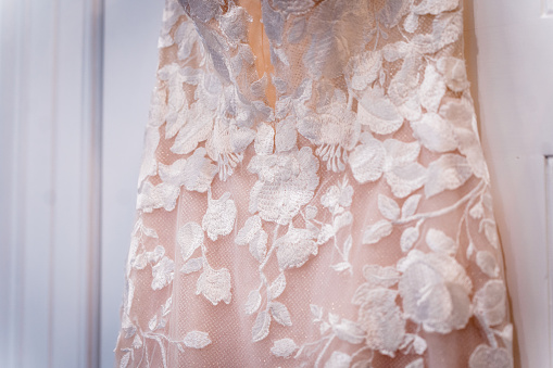 Lace cream wedding dress, ready for the bride