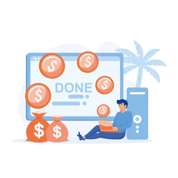 Vector illustration of Earn money online, Freelancer making money from home, flat vector modern illustration