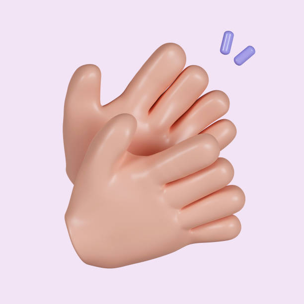 istock 3d Cartoon human hand applause. icon isolated on pink background. 3d rendering illustration. Clipping path. 1550483614