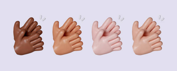 3d Cartoon human hand applause. icon isolated on gray background. 3d rendering illustration. Clipping path.