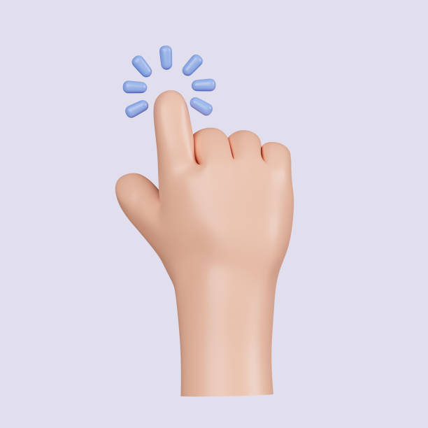 istock 3d Computer cursor with hand and click. Diverse man arms with fingers press button, pointing or touch fingerprint scan. icon isolated on gray background. 3d rendering illustration. Clipping path. 1550502457